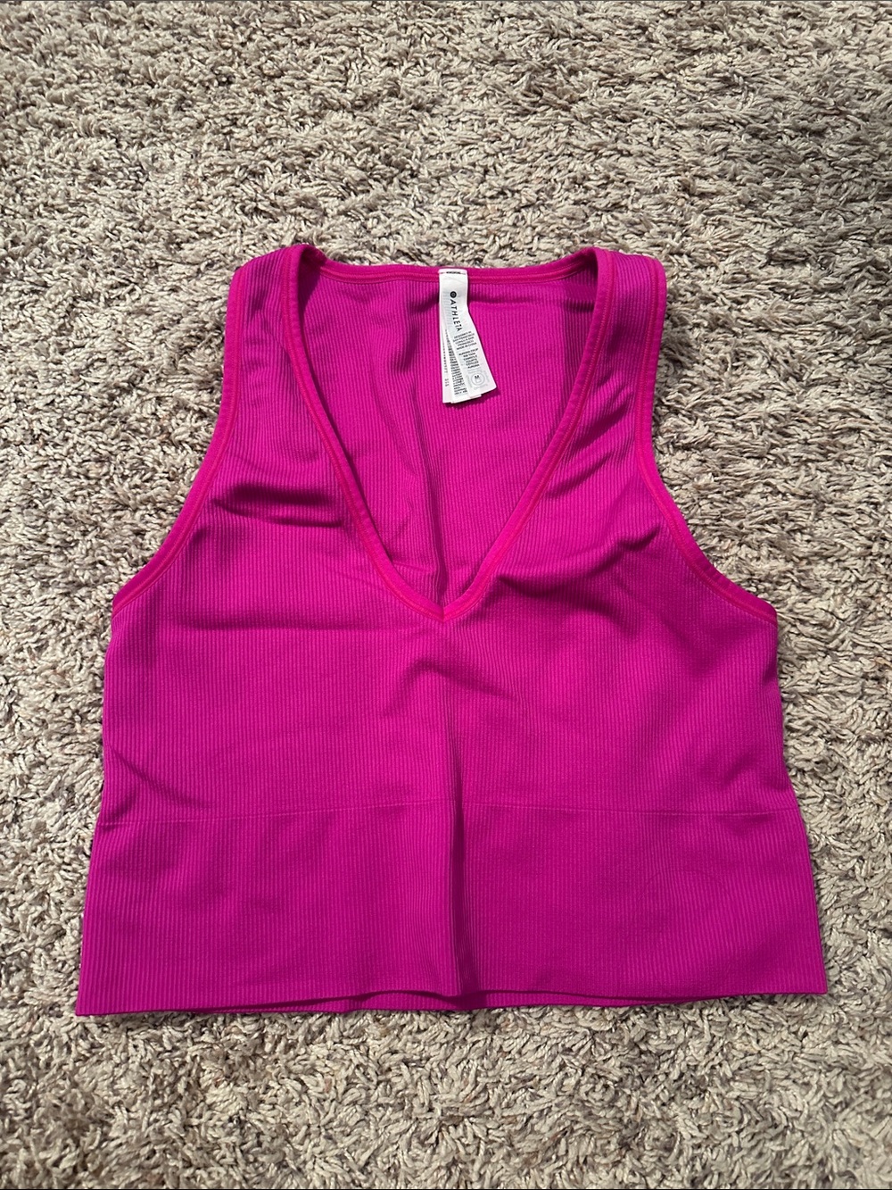 Athleta Ribbed V-Neck cropped Tank Top - Fuchsia Pink